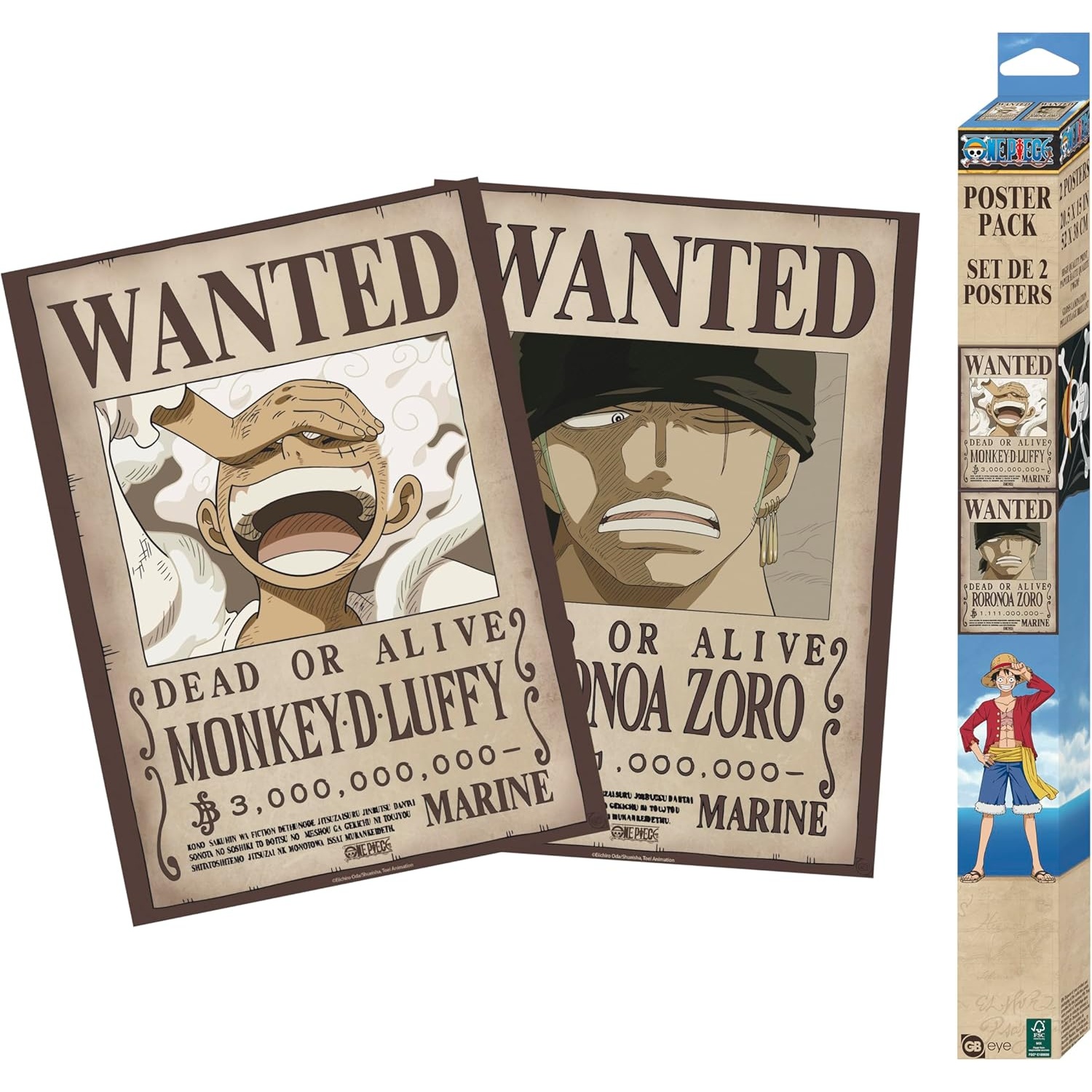 set_2_posters_chibi_52x38_wanted_luffy_zoro-one_piece-abystyle-01 Set 2 Posters Chibi 52x38 Wanted Luffy & Zoro - One Piece - ABYstyle – Image 1